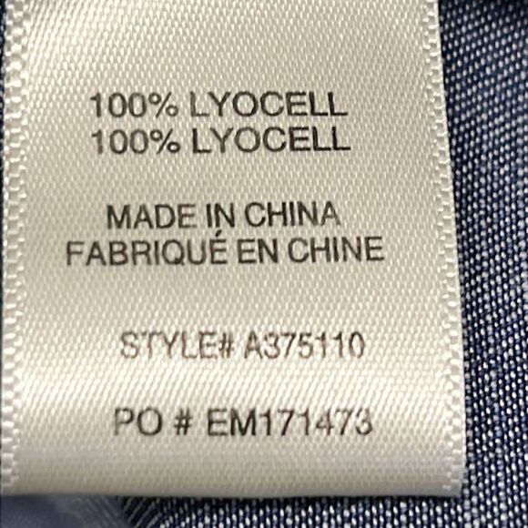 Side Stitch Dark Wash Long Sleeve Lyocell Botton Down Shirt- XSP - Picture 15 of 16